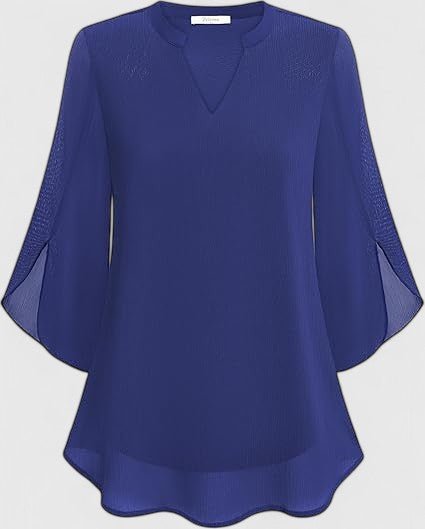 Women's V-Neck Bell Sleeve Tunic Blouse | Relaxed Everyday Top View 12