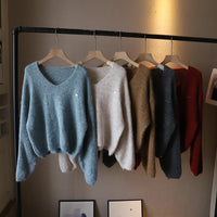 Women's V-Neck Softness Sweater | Boxy Fit Knit Close Up