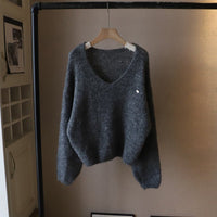 Women's V-Neck Softness Sweater | Boxy Fit Knit Side