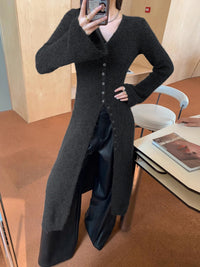 Women's V-Neck Sweater Dress | Button Front Angle