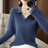 Women's V-Neck Wool Knit Pullover | Long Sleeve Sweater