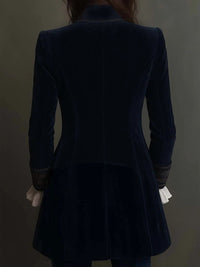 Women's Velvet Long Blazer | Embroidered Lapel Vintage Jacket Front
