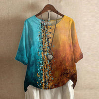 Women's Vintage Floral Blouse | Three-Quarter Sleeve Loose Fit Angle