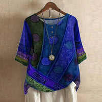 Women's Vintage Floral Blouse | Three-Quarter Sleeve Loose Fit Back