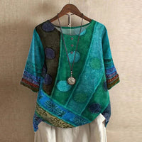 Women's Vintage Floral Blouse | Three-Quarter Sleeve Loose Fit Detail