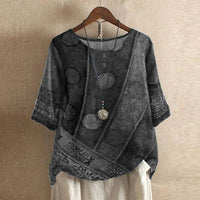 Women's Vintage Floral Blouse | Three-Quarter Sleeve Loose Fit Front