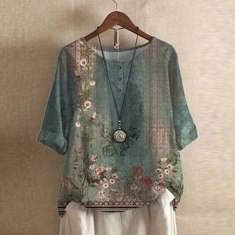 Women's Vintage Floral Blouse | Three-Quarter Sleeve Loose Fit Hero