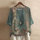 Blusa floral vintage para mujer | manga tres cuartos y corte holgado