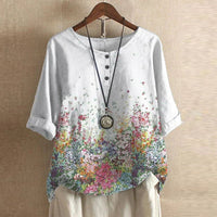 Women's Vintage Floral Blouse | Three-Quarter Sleeve Loose Fit Lifestyle