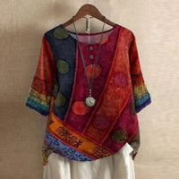 Women's Vintage Floral Blouse | Three-Quarter Sleeve Loose Fit Side