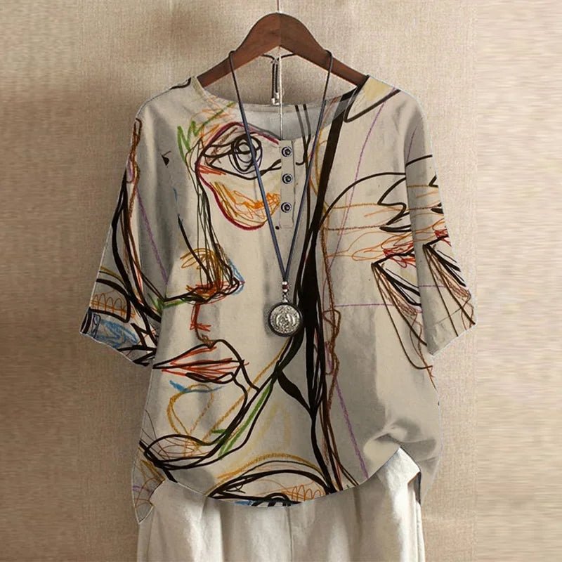 Women's Vintage Floral Blouse | Three-Quarter Sleeve Loose Fit View 11