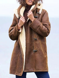 Women's Warm Lightweight Long Down Jacket | Sherpa Hood Winter Front