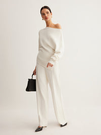 Women's Wool Asymmetrical Neck Knit Top | Cold Shoulder Detail