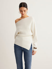 Women's Wool Asymmetrical Neck Knit Top | Cold Shoulder Hero