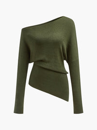 Women's Wool Asymmetrical Neck Knit Top | Cold Shoulder View 14