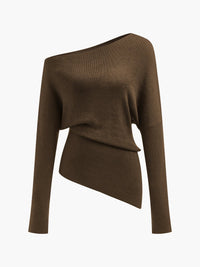 Women's Wool Asymmetrical Neck Knit Top | Cold Shoulder View 19